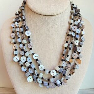 Premier Designs mother of pearl shell and glass seed beads layered necklace